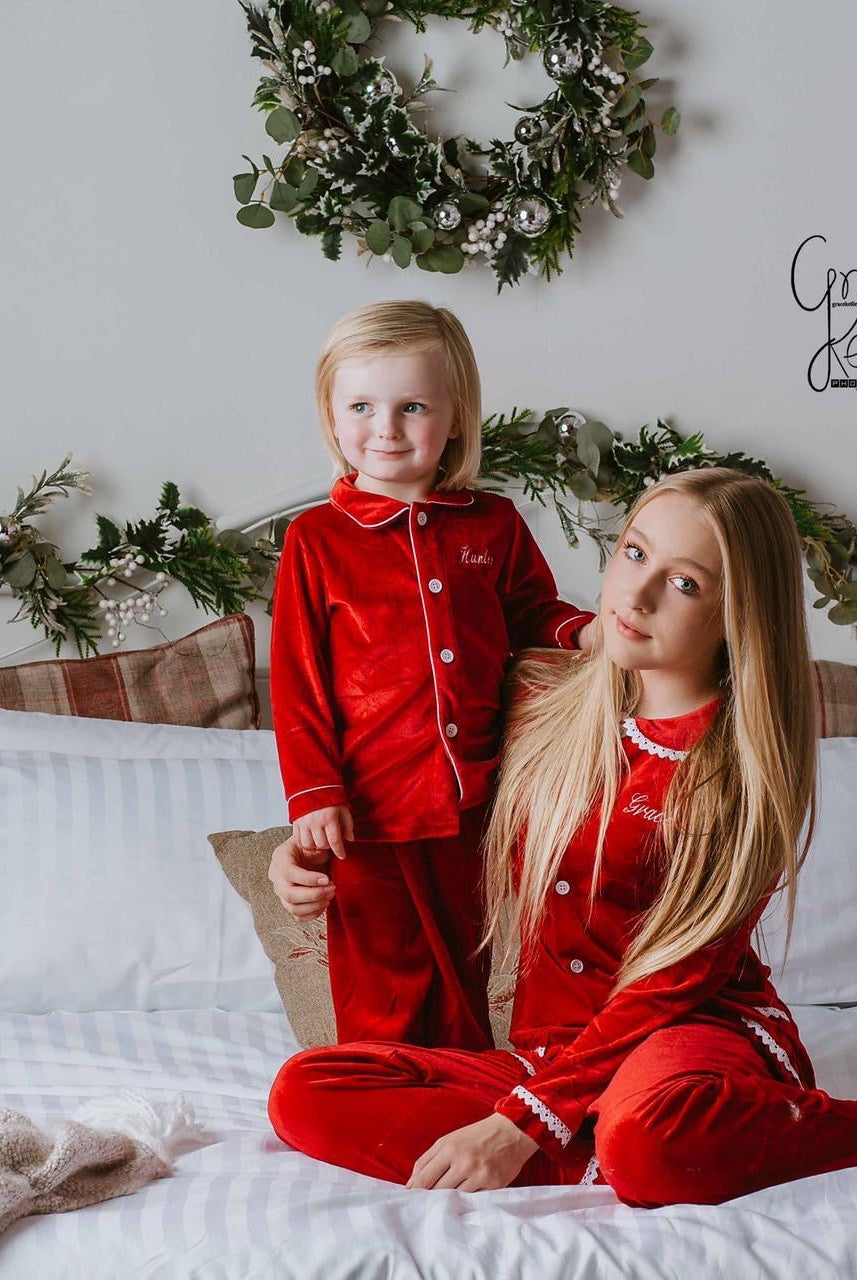 Boys Luxury Red Velvet Pyjamas - Pretty personal gifting