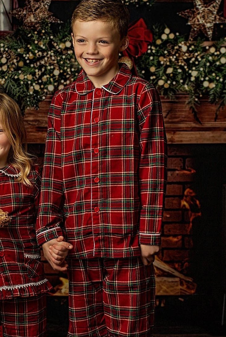 Boys Traditional Red Tartan Pyjamas - Pretty personal gifting