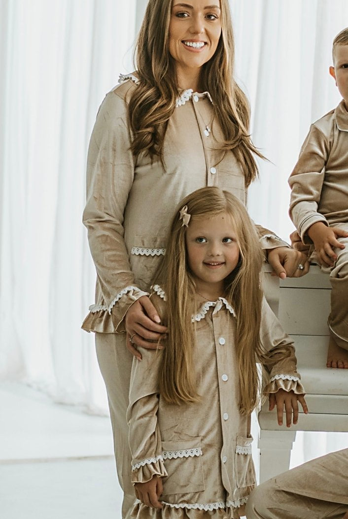 Women's Luxury Gold Velvet Frill Pyjamas - Pretty personal gifting