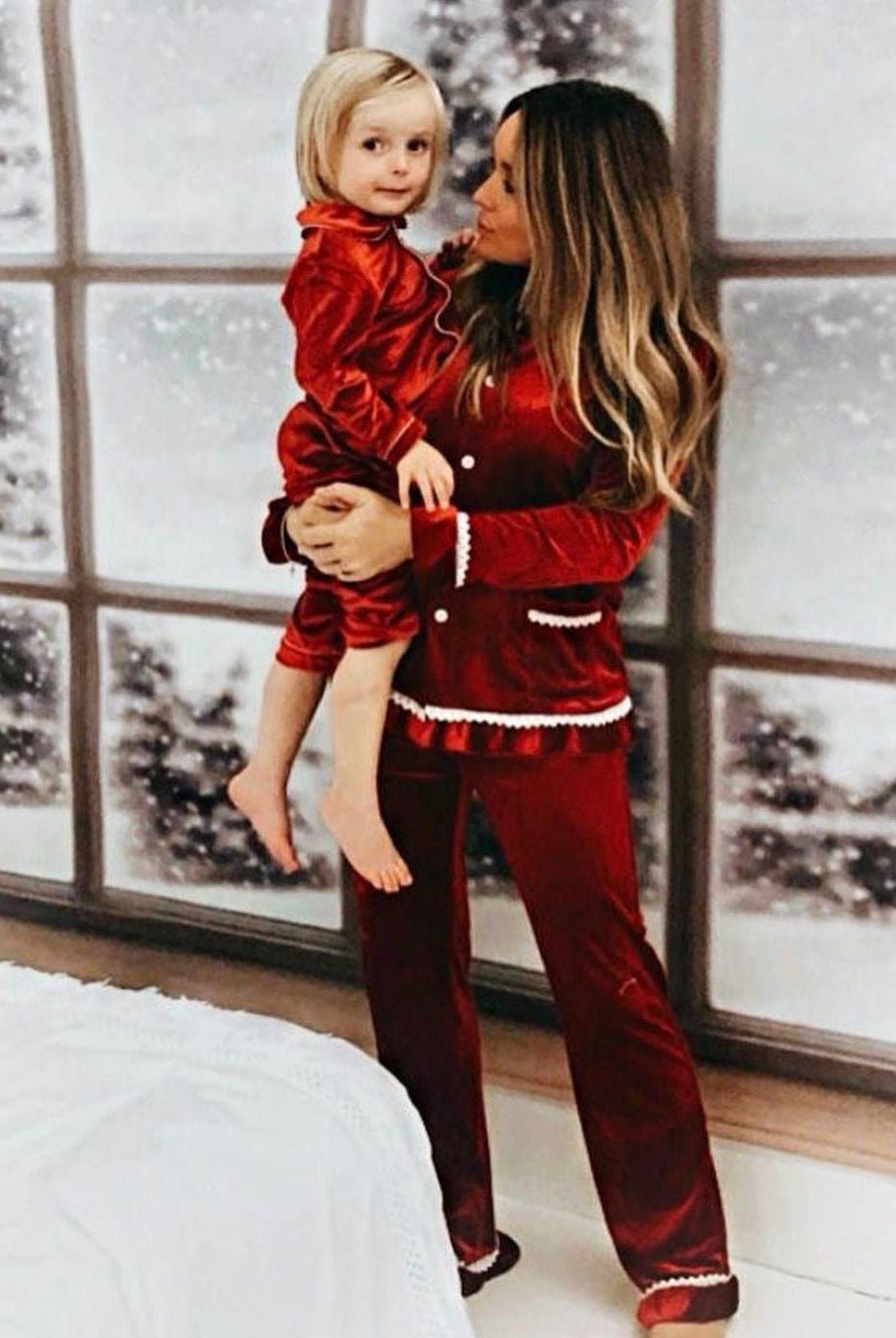 Women's Luxury Red Velvet Frill Pyjamas - Pretty personal gifting