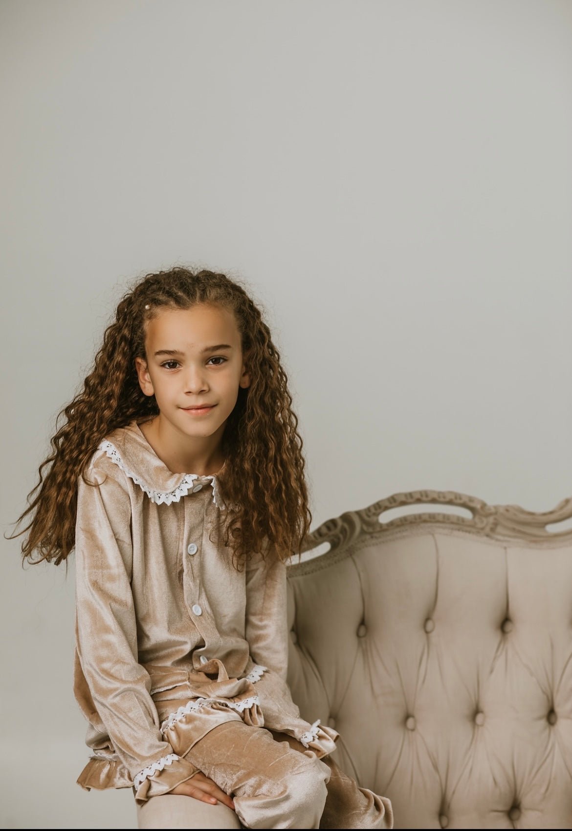 Girls Luxury Gold Velvet Frill Pyjamas - Pretty personal gifting