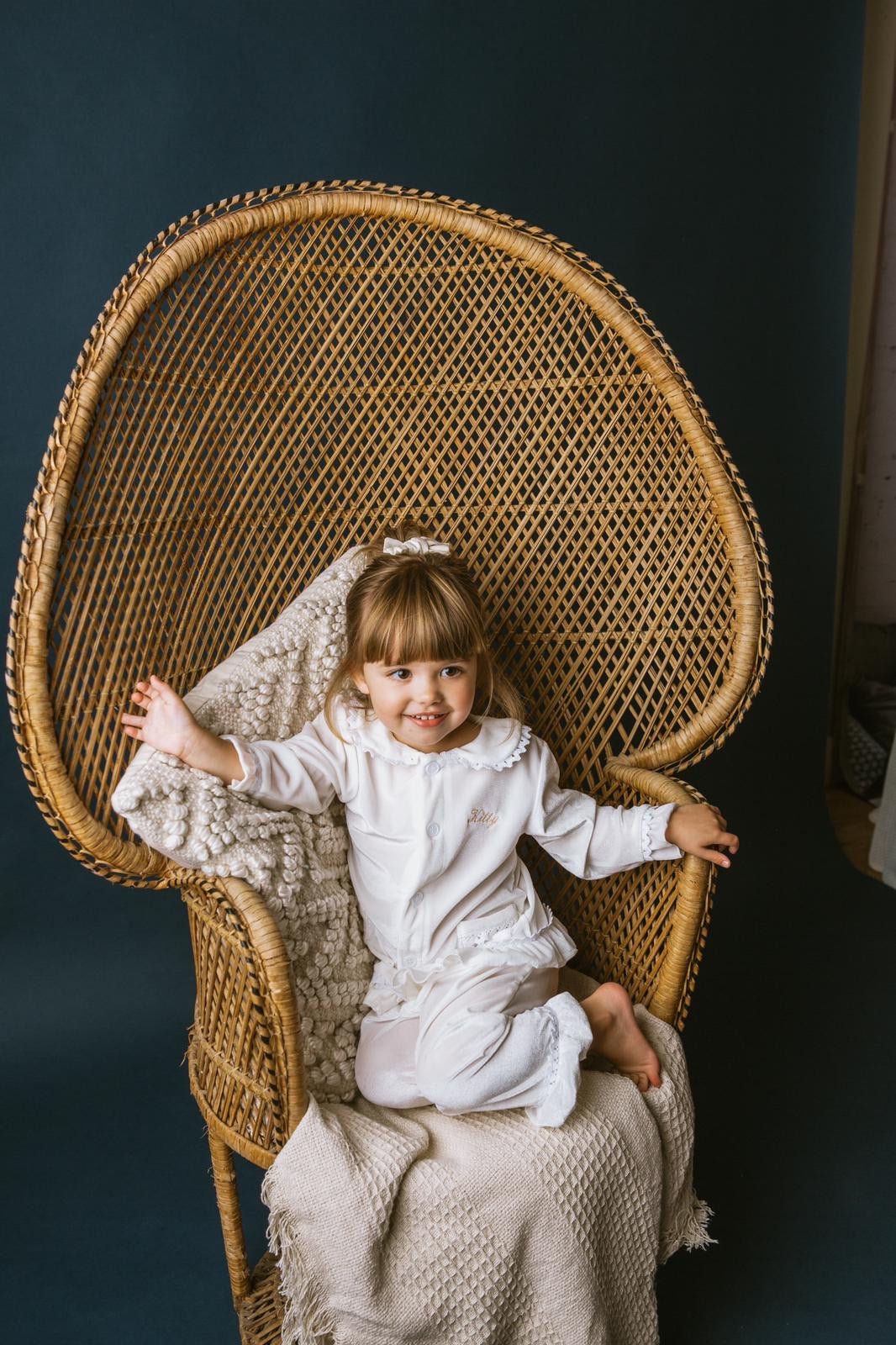 Girls Luxury White Velvet Frill Pyjamas - Pretty personal gifting