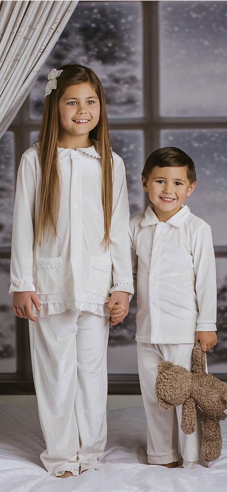 Girls Luxury White Velvet Frill Pyjamas - Pretty personal gifting