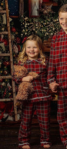 Girls Traditional Tartan Red Frill Pyjamas - Pretty personal gifting