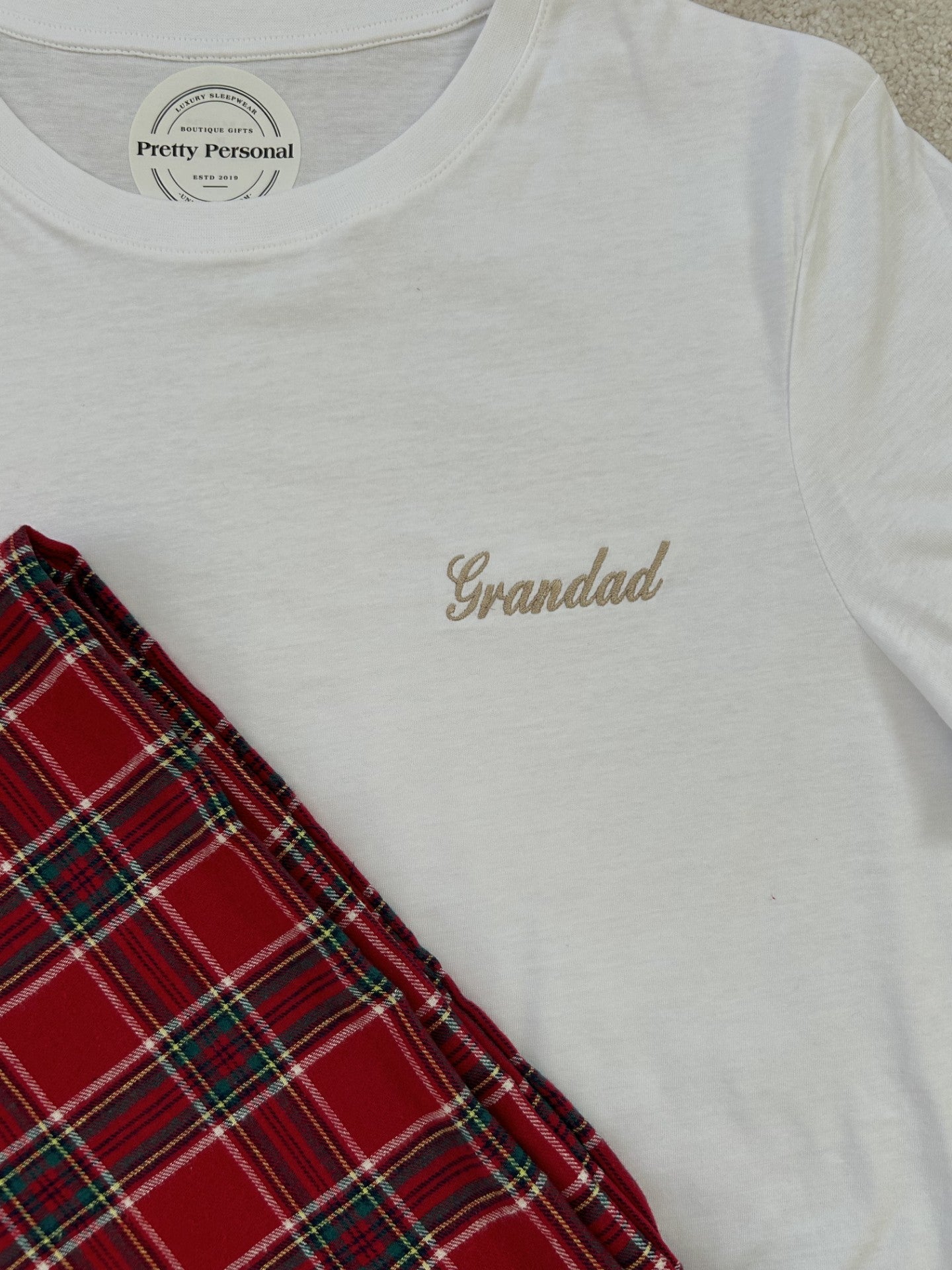 Men's Traditional Red Tartan Pyjamas With White Cotton T Shirt - Pretty personal gifting