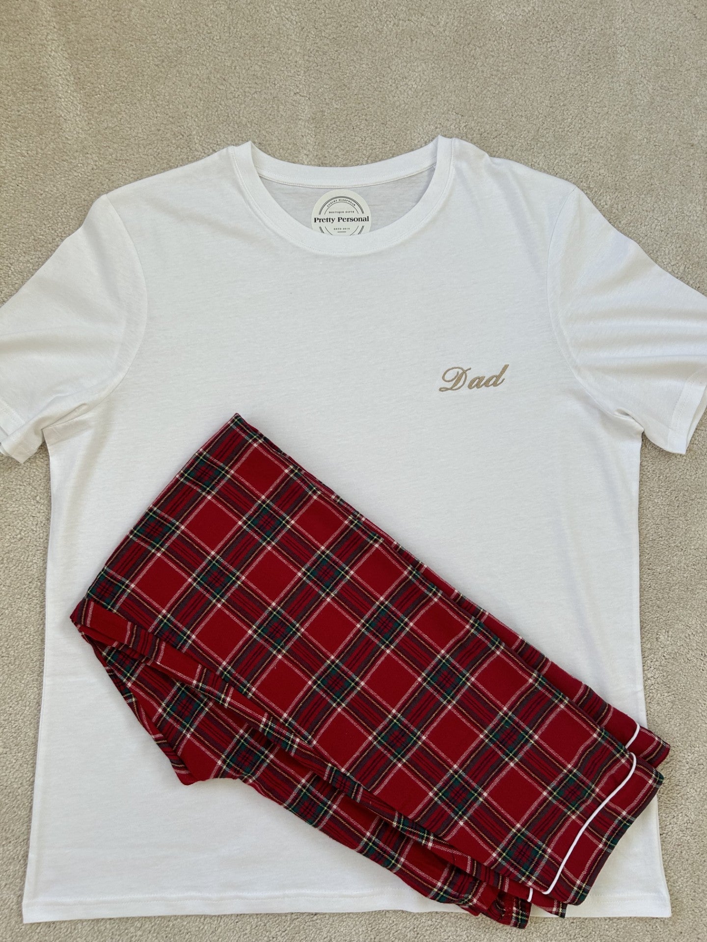 Men's Traditional Red Tartan Pyjamas With White Cotton T Shirt - Pretty personal gifting